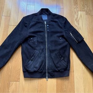 All Saints Suede Bomber in Black